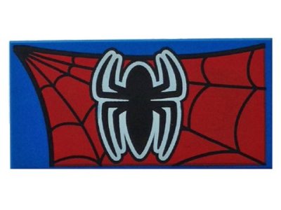 LEGO part Tile 2 x 4 with Black Spider with White Outline on Red Spider-Man Web Pattern (87079pb0242)