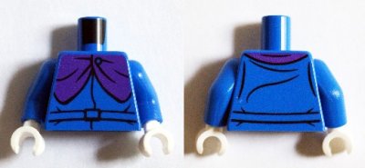 LEGO part Torso Shirt with Belt and Dark Purple Cape Clasp Pattern (Headless Horseman) / Blue Arms / White Hands (973pb2055c01)