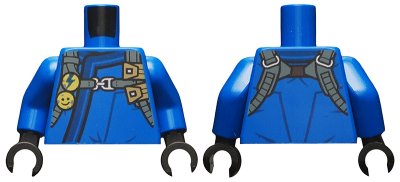LEGO part Torso Ninjago Robe with Dark Blue Hem and Dark Bluish Gray Harness Pattern / Blue Arms / Black Hands (973pb3614c01)