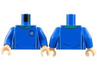 LEGO part Torso Soccer Uniform, Bright Green Collar, White and Dark Blue Side Stripes, Soccer Ball on Brick Logo Pattern / Blue Arms / Medium Tan Hands 973pb4962c04