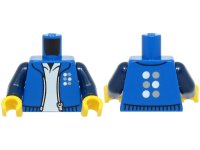 LEGO part Torso Jacket Open with Silver Zipper and White and Light Bluish Gray Six Dots Logo over Shirt Pattern / Dark Blue Arms / Yellow Hands 973pb5816c01