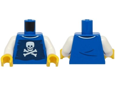 LEGO part Torso Shirt with Collar and Dark Blue Pirate Flag with White Skull and Crossbones (Jolly Roger) Pattern (BAM) / White Arms / Yellow Hands (973pb6086c01)
