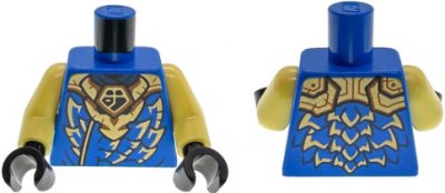LEGO part Torso Gold Dragon Head Armor and Scale Tips, Dark Orange Trim, Ninjago Logogram Letter J Pattern / Bright Light Yellow Arms / Black Hands (973pb6528c01)