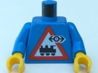 LEGO part Torso Train Logo Small Black on Locomotive Triangle Sign Pattern / Blue Arms / Yellow Hands 973px30c01