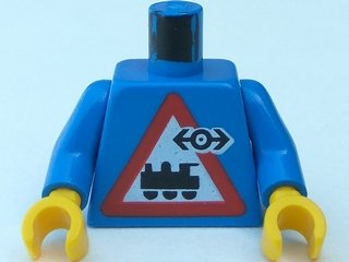 LEGO part Torso Train Logo Small Black on Locomotive Triangle Sign Pattern / Blue Arms / Yellow Hands (973px30c01)