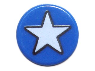LEGO part Tile, Round 1 x 1 with White Star Pattern (98138pb036)