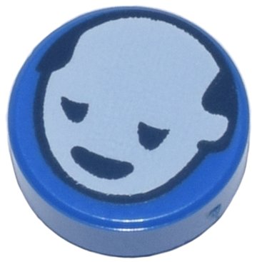 LEGO onderdeel Tile, Round 1 x 1 with White Head with Dark Blue Eyes and Mouth Pattern (98138pb356)