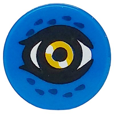 LEGO part Tile, Round 1 x 1 with Bright Light Orange and White Eye with Black Pupil and Dark Blue Feathers Pattern (98138pb399)