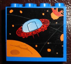 LEGO part Stickered Assembly 4 x 2 x 3 with UFO and Planets Pattern (Sticker) - Sets 4560 / 4561 - 3 Brick 2 x 4 (BA020pb01)