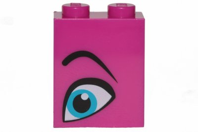 LEGO part Stein 1 x 2 x 2 avec support de tenon intérieur avec motif oeil bleu moyen et sourcil noir Côté gauche du modèle (Reine Watevra Wa'Nabi) (3245cpb093)