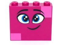 LEGO part Brick 1 x 4 x 3 with Twinkling Dark Azure Eyes, Eyebrows, Smile and Dark Pink Squares on Two Corners Pattern (Queen Watevra Wa'Nabi Face) 49311pb003