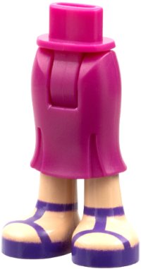 LEGO part Mini Doll Hips and Skirt Long, Light Nougat Legs and Dark Purple Sandals Pattern - Thick Hinge 92249c00pb03