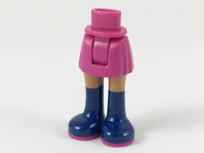 LEGO part Mini Doll Hips and Skirt, Medium Nougat Legs and Long Dark Blue Boots with Magenta Soles Pattern - Thick Hinge (92252c00pb024)