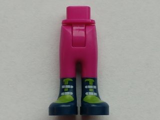LEGO part Mini Doll Hips and Trousers with Back Pockets with Dark Blue Boots with Lime Tongues and White Straps Pattern - Thick Hinge (92253c00pb20)