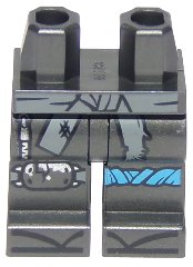 LEGO part Hips and Legs with Tattered Sash, Dark Azure Wrappings, Knee Pad, Sandals and Zipper Pattern (970c00pb0875)