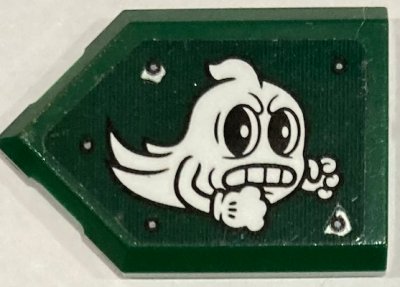 LEGO part Tuile, Modifiée 2 x 3 Pentagonale avec Motif Fantôme Blanc Fâché et Rivets Côté Droit du Modèle (Autocollant) - Ensemble 70434 (22385pb362R)