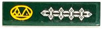 LEGO part Baldosa 1 x 4 with Silver Metal Plates with Spikes and Rivets and Bright Light Orange Triangles in Oval Pattern Model Left Side (Sticker) - Set 70434 2431pb0894L