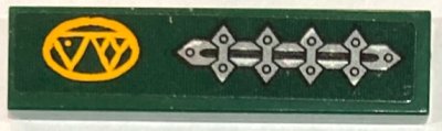 LEGO part Fliese 1 x 4 mit silbernen Metallplatten mit Spitzen und Nieten und hellgelben Dreiecken im ovalen Muster Modell rechte Seite (Aufkleber) - Set 70434 (2431pb0894R)