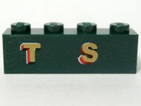 LEGO part Stein 1 x 4 con Patrón 'T S' Oro (Pegatina) - Set 10194 3010pb100