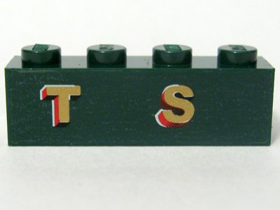 LEGO part Stein 1 x 4 con Patrón 'T S' Oro (Pegatina) - Set 10194 (3010pb100)