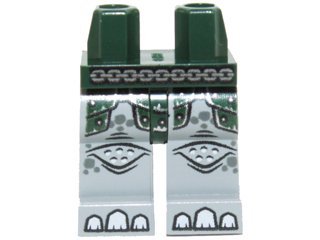 LEGO part Hips and Light Bluish Gray Legs with Dark Green Armor, Chain Belt and White Claws Pattern (970c86pb11)