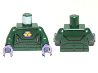LEGO part Torso Armor with Lex Luthor Warsuit with Yellow and Dark Purple Hexagon Logo Pattern / Dark Green Arms / Dark Purple Hands (973pb1154c01)