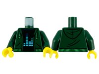 LEGO part Torso Hoodie with Bright Green Drawstrings and Waistband over Black Shirt with Equalizer Bars Pattern / Dark Green Arms / Yellow Hands 973pb3780c01