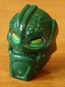 LEGO part Minifigure, Head, Modified Bionicle Inika Toa Kongu with Lime Eyes Pattern (x1823px1)