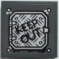 LEGO part Tile, Modified 2 x 2 Inverted with Black 'KEEP OUT' on Silver Tread Plate Panel Pattern (Sticker) - Set 70435 11203pb070