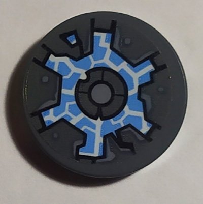 LEGO part Fliese, Rund 2 x 2 mit Stifthalter unten mit Lucke und Medium Blau Energiemuster (Aufkleber) - Set 70352 (14769pb361)