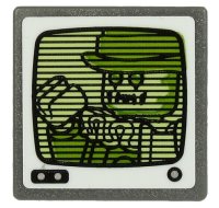 LEGO part Verkehrsschild 2 x 2 Quadrat mit Offener O Clip mit Geist Clown auf Gelblich Grünem Bildschirm Muster (Aufkleber) - Set 70432 15210pb067