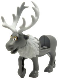 LEGO onderdeel Rendier, Frozen met Gevormde Lichtblauwgrijs Flexibel Rubber Geweiën, Staart en Bont Rond Nek en Gedrukt Witte en Donker Tan Ogen met Zwart Rond Wenkbrauwen, Bovenste Oogleden Patroon (Sven) 23946c01pb01