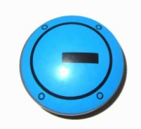 LEGO part Plaque, Ronde 2 x 2 avec Fond Arrondi et Cercle Noir et Rectangle sur Motif Fond Bleu Azure Foncé 2654pb007