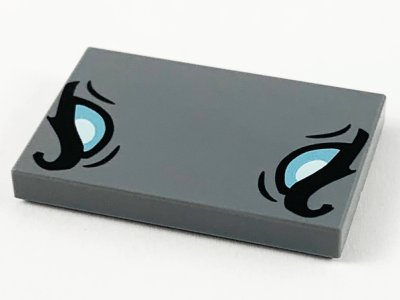 LEGO part Tile 2 x 3 with Metallic Light Blue Rhinoceros Eyes Pattern (26603pb086)