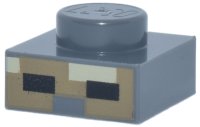 LEGO part Plate 1 x 1 with Pixelated Tan and Black Rectangles on Dark Tan Background Pattern (Minecraft Micromob Husk Face) 3024pb036