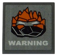 LEGO part Road Sign 2 x 2 Square with Clip with Rock Monster Head and 'WARNING' Pattern (Sticker) - Set 8191 30258pb021