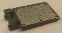 LEGO part Fliese, modifiziert 2 x 3 mit 2 angewinkelten Clips mit 6 schwarzen Nieten auf silbernem Laufflächen-Muster (Aufkleber) - Set 7944 30350apb005