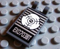 LEGO part Tuile, Modifiée 2 x 3 avec 2 Pinces U avec Motif Cible et 'EXO703BT' Argenté (Autocollant) - Set 8113 30350cpb008