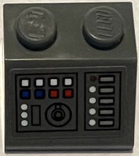 LEGO part Schräge 45° 2 x 2 avec Panneau de Commande avec Bouton Rond, Boutons Blanc, Rouge et Bleu, et Motif Écrans Gris Bleuté Clair (Autocollant) - Set 75315 3039pb157