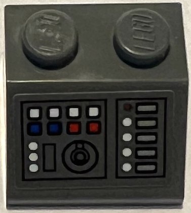 LEGO part Schräge 45 2 x 2 con Pannello di Controllo con Pomello Rotondo, Pulsanti Bianchi, Rossi e Blu, e Pattern Display Grigio Azzurrognolo (Adesivo) - Set 75315 (3039pb157)