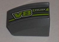 LEGO part Slope, Curved 2 x 2 Lip with 'RUN' and 'V8' Pattern Model Left (Sticker) - Set 8192 30602pb037L