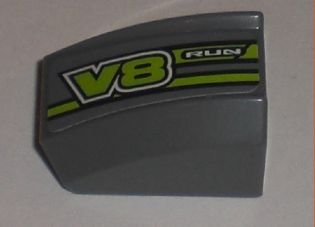 LEGO part Slope, Curved 2 x 2 Lip with 'RUN' and 'V8' Pattern Model Left (Sticker) - Set 8192 (30602pb037L)