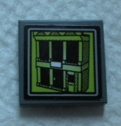 LEGO part Fliese 2 x 2 mit Limonen-Videobildschirm mit Gefängniszellenbau-Muster (Aufkleber) - Set 60139 (3068pb1327)