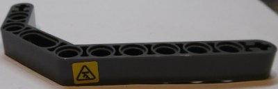 LEGO part Technic, Liftarm, Modified Bent Thick 1 x 11.5 Double mit Schwarz Überkopf Last Gefahrenzeichen auf Gelbem Hintergrund Muster Modell Linke Seite (Aufkleber) - Set 42055 (32009pb030L)