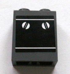 LEGO part Stein 1 x 2 x 2 with Inside Axle Holder with Black Oven with White Controls Pattern (Sticker) - Set 3825 (3245bpb20)
