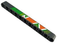 LEGO part Technic, Liftarm Thick 1 x 11 with Bright Green, Lime, Orange and White Diagonal Stripes, Triangles and Dots Pattern Model Right Side (Sticker) - Set 42129 32525pb045R