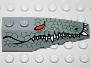 LEGO part Wedge 6 x 2 Right with Reptile Skin, Red Eye, White Teeth Pattern (41747pb019)