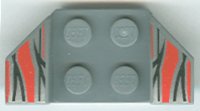 LEGO part Vehicle, Mudguard 2 x 4 with Flared Wings with Black, Red, and Silver Flame Tips Pattern 41854pb13