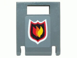 LEGO part Container, Box 2 x 2 x 2 Door with Slot with City Fire Logo Badge on Dark Bluish Gray Background Pattern (Sticker) - Set 7942 (4346pb20)