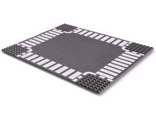 LEGO part Baseplate, Road 32 x 32 6-Stud Crossroad with White Dashed Lines and Crosswalks Pattern (44343px3)